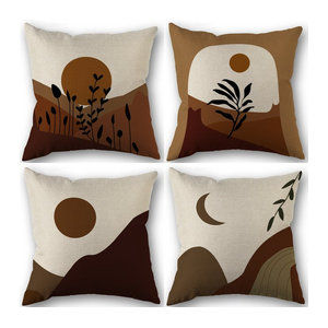 Dekorativer Kissenbezug mit abstraktem Boho-Design von ZZN in Beige mit Sonnenuntergang und Regenbogen-Motiv