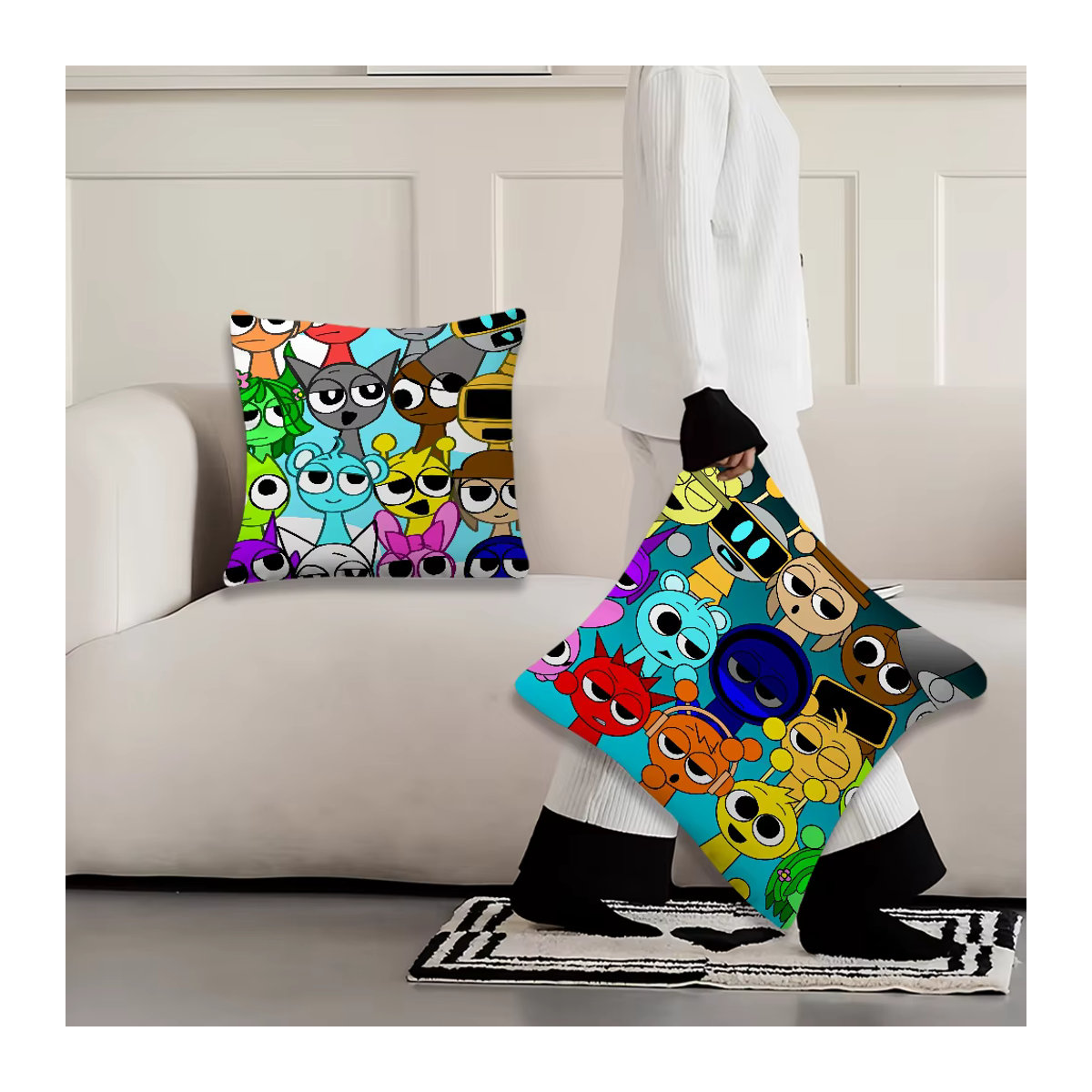 Dekorativer Kissenbezug mit Cartoon S-Sprunki Muster in Mehrfarbig für Sofa und Schlafzimmer - Bild 5