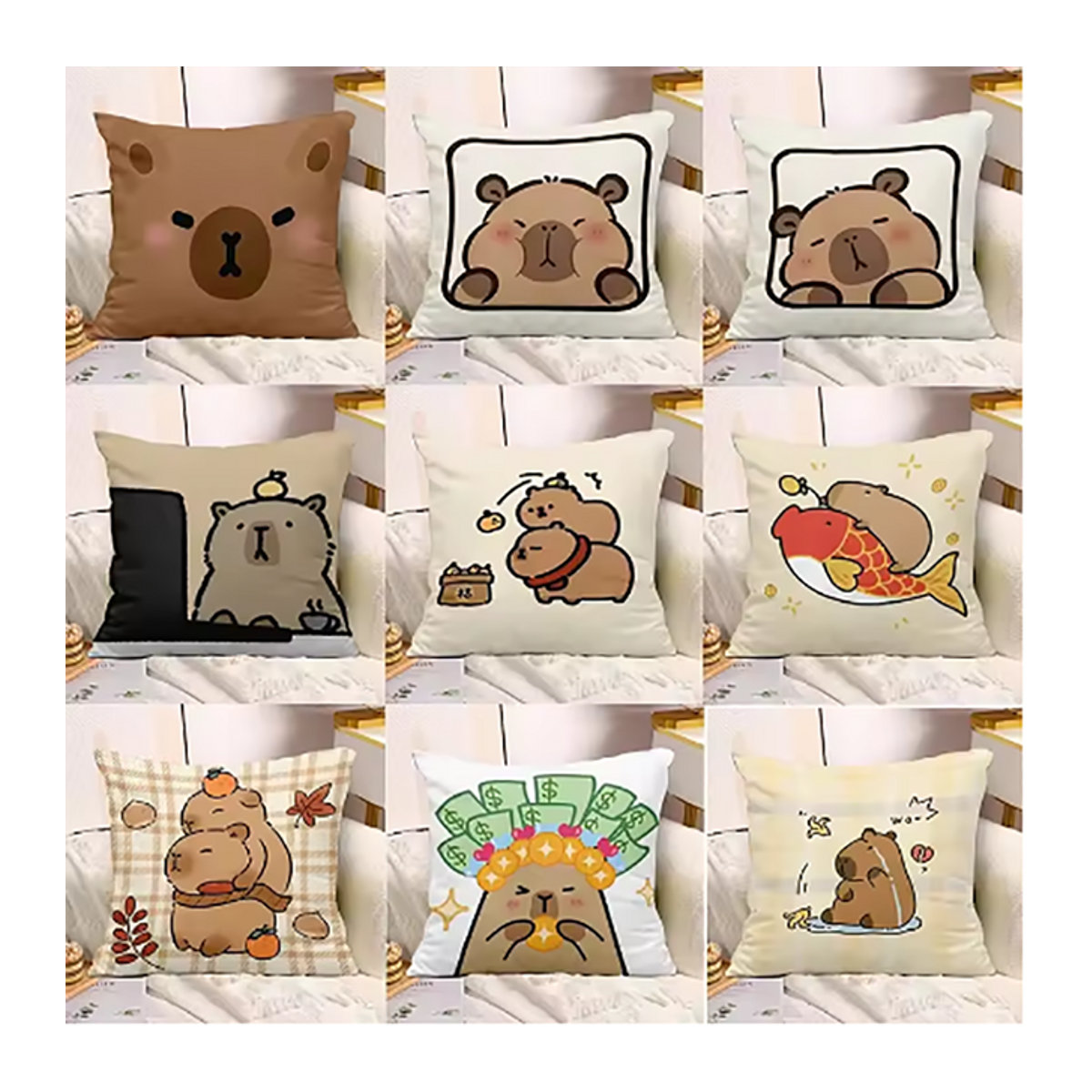 Dekorativer Kissenbezug mit niedlichem Capybara-Druck in Mehrfarbig für dein Wohnzimmer oder Schlafzimmer - Bild 1