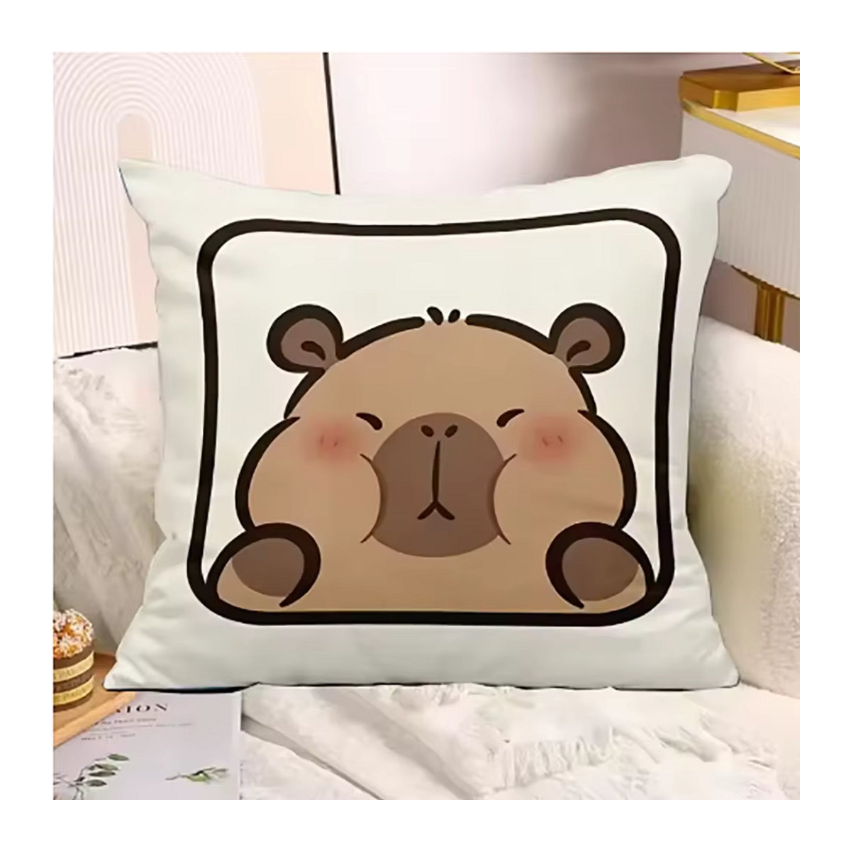 Dekorativer Kissenbezug mit niedlichem Capybara-Druck in Mehrfarbig für dein Wohnzimmer oder Schlafzimmer - Bild 2
