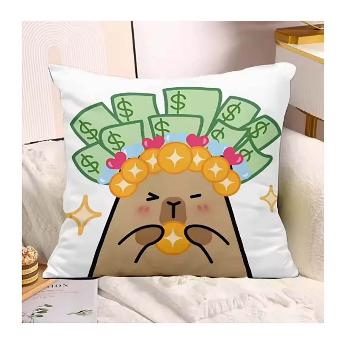 Dekorativer Kissenbezug mit niedlichem Capybara-Druck in Mehrfarbig für dein Wohnzimmer oder Schlafzimmer - Bild 4