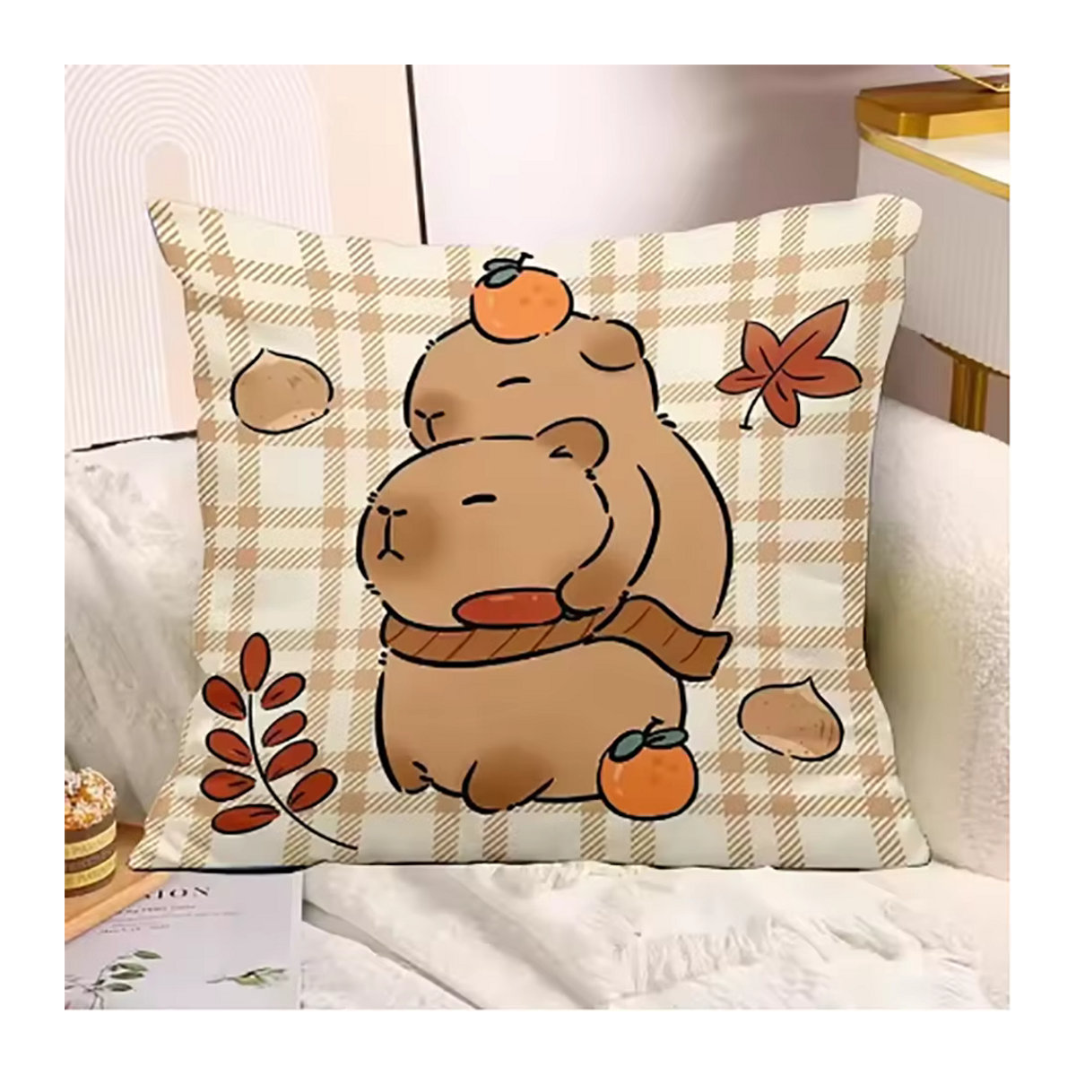 Dekorativer Kissenbezug mit niedlichem Capybara-Druck in Mehrfarbig für dein Wohnzimmer oder Schlafzimmer - Bild 5