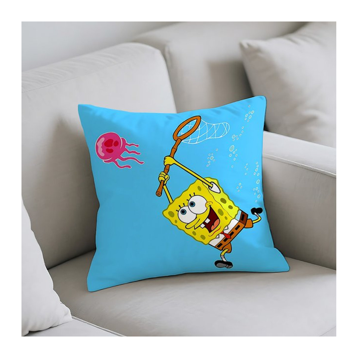 Dekorativer Kissenbezug Potdemiel in Blau im Kawaii SpongeBob Design für Sofa und Bett - Bild 1