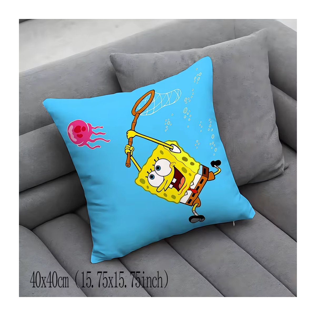 Dekorativer Kissenbezug Potdemiel in Blau im Kawaii SpongeBob Design für Sofa und Bett - Bild 3