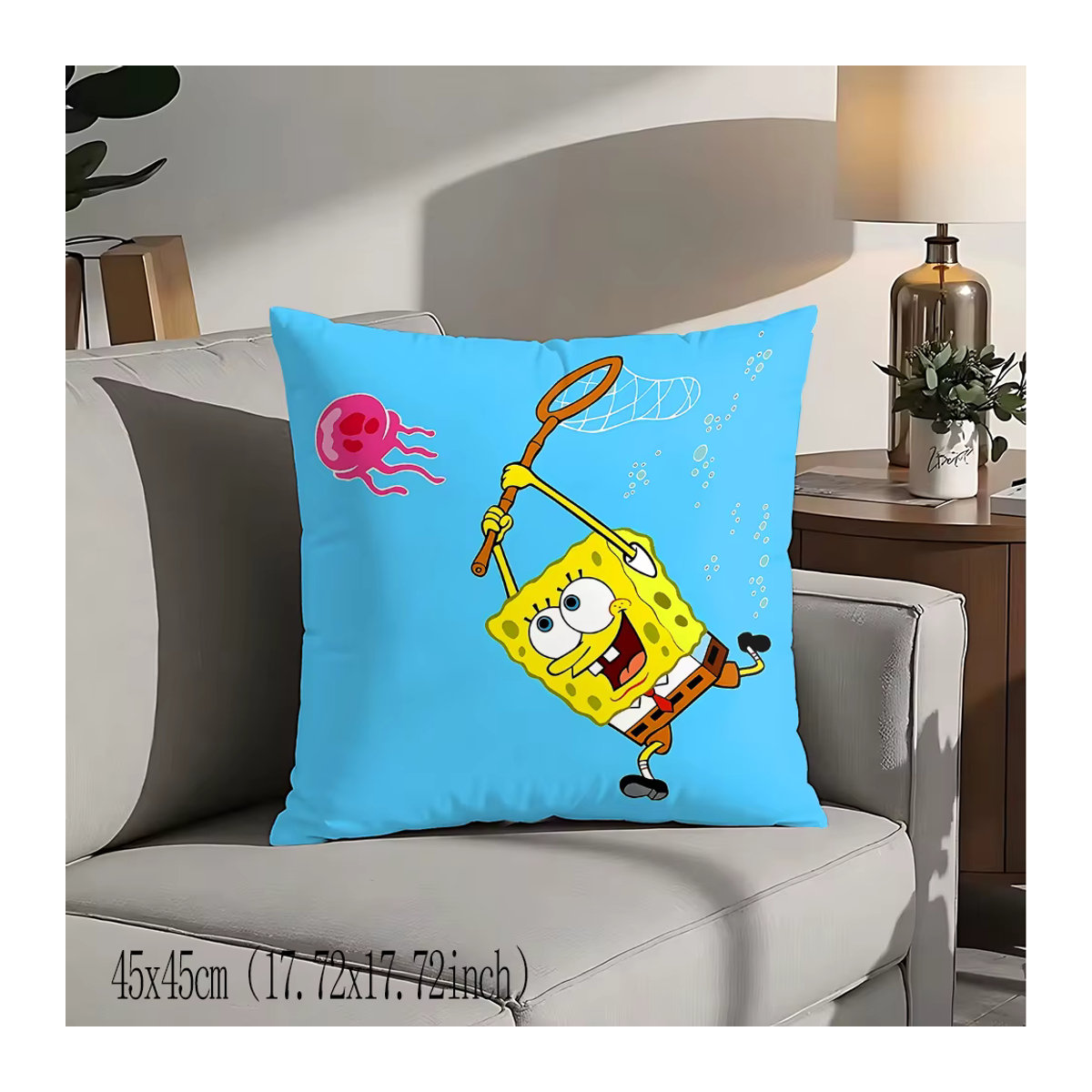 Dekorativer Kissenbezug Potdemiel in Blau im Kawaii SpongeBob Design für Sofa und Bett - Bild 4