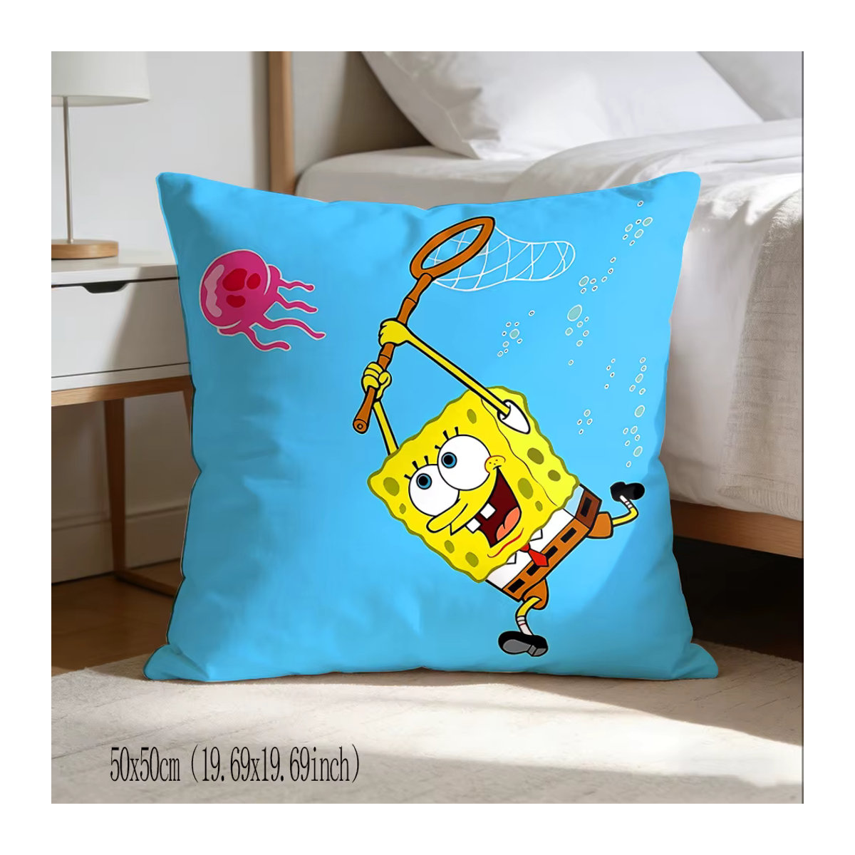 Dekorativer Kissenbezug Potdemiel in Blau im Kawaii SpongeBob Design für Sofa und Bett - Bild 5