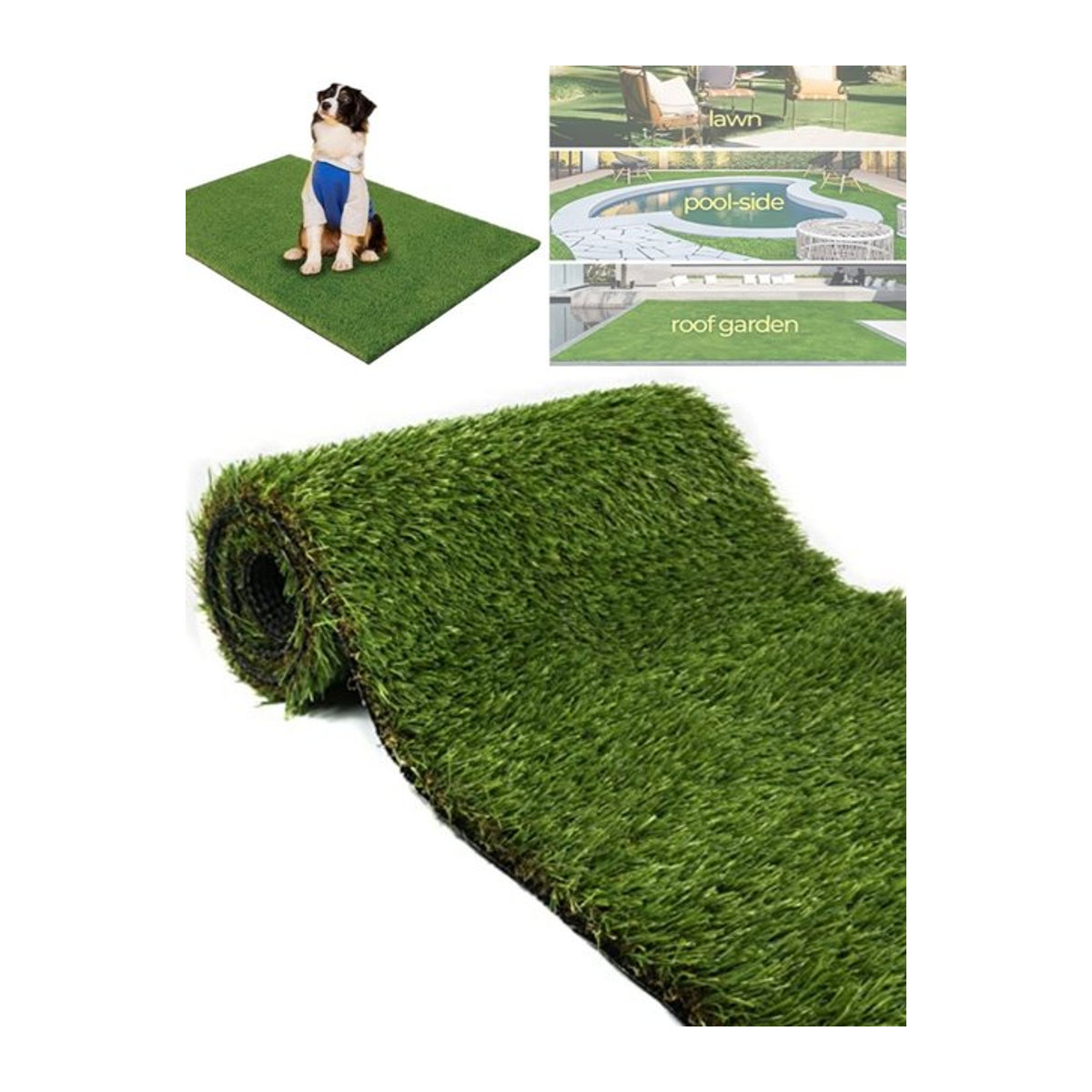 Dekorativer Kunstrasen Teppich in Grün für Garten, Rasen, Landschaft und Balkon - Bild 1