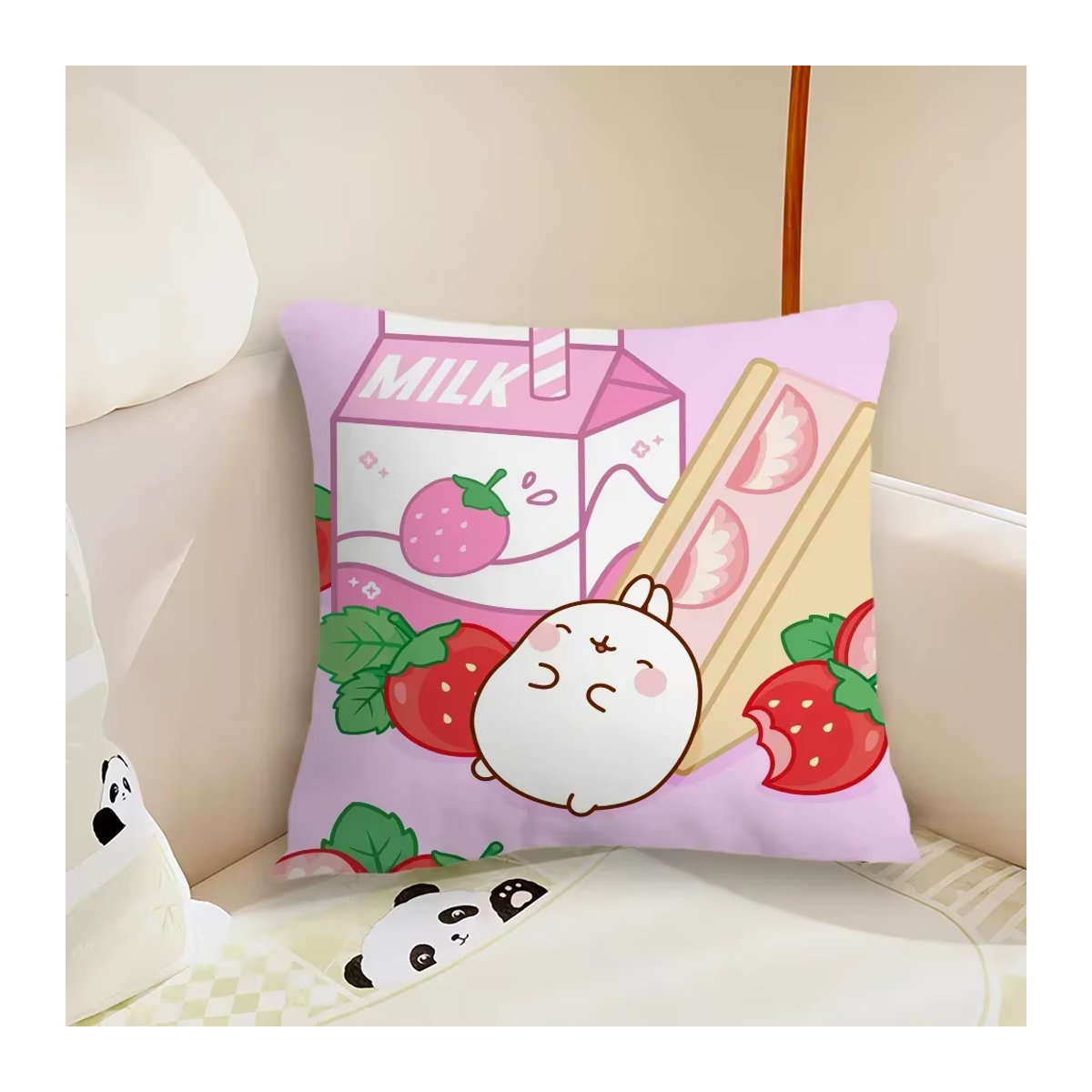 Dekorativer Molang Kawaii-Cartoon Kissenbezug in Rosa - Bild 1