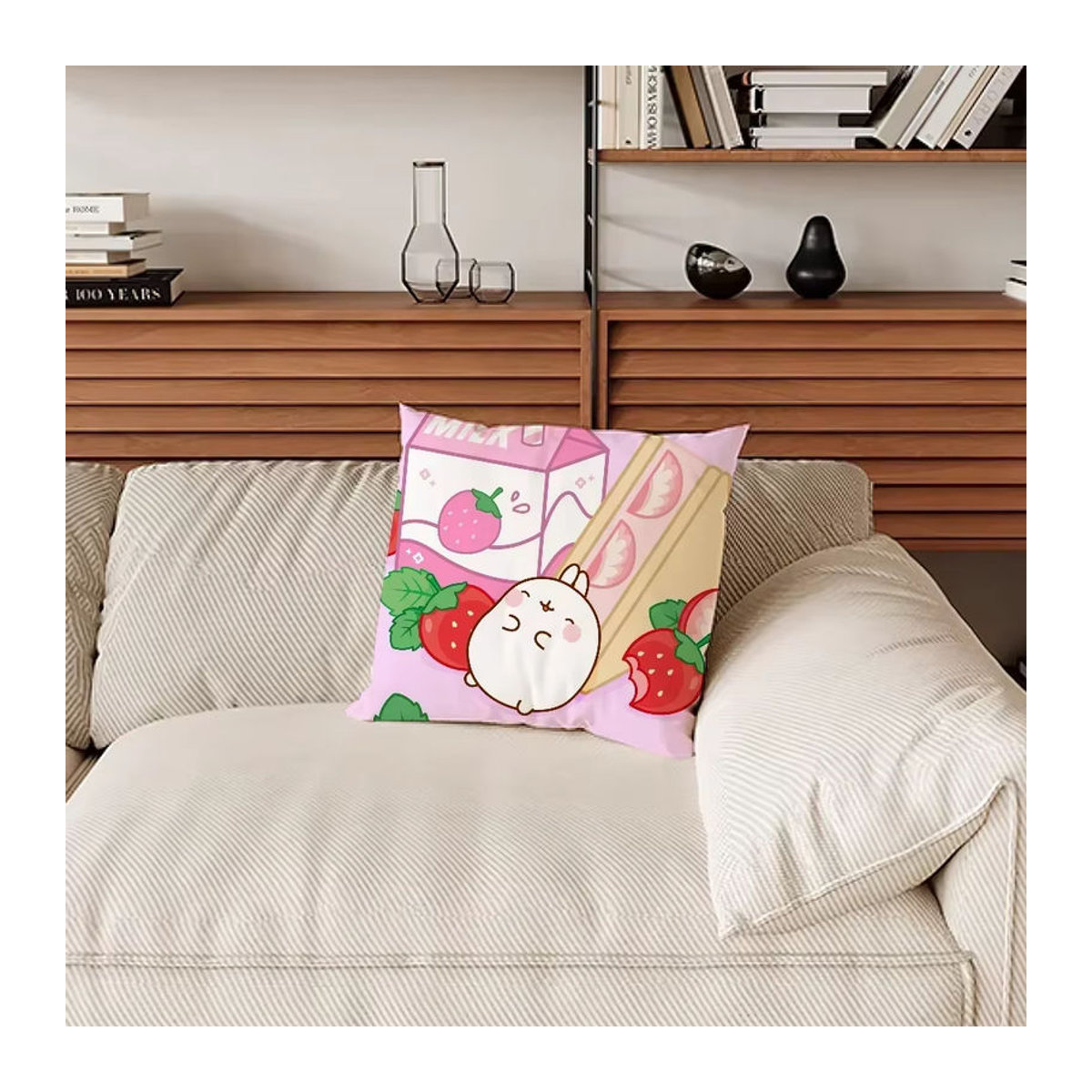 Dekorativer Molang Kawaii-Cartoon Kissenbezug in Rosa - Bild 2