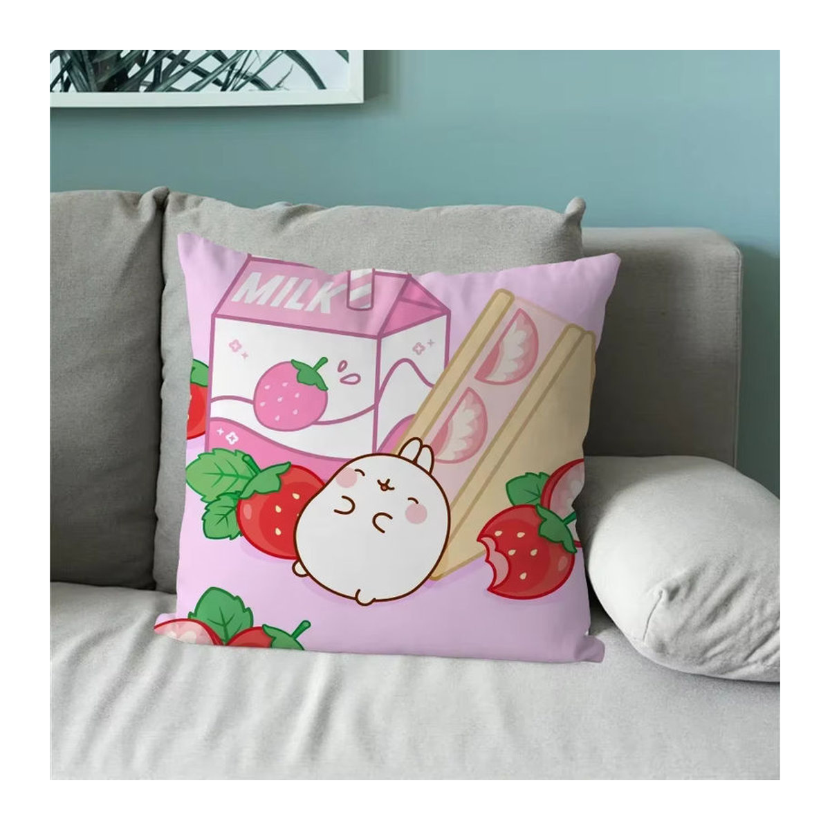 Dekorativer Molang Kawaii-Cartoon Kissenbezug in Rosa - Bild 3