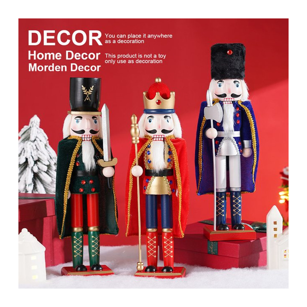 Dekorativer Nussknacker aus Holz in Blau und Mehrfarbig, Höhe: 38 cm, Klassische Weihnachtsfigur im europäischen Stil - Bild 1