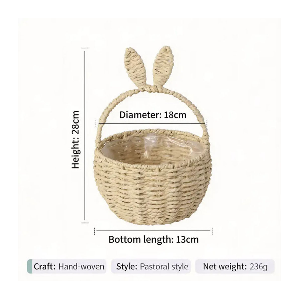 Dekorativer Osterkorb mit Hasenohren von WEEDDIE in Beige im Rattan-Stil für Kinder und Landhaus-Dekoration - Bild 1