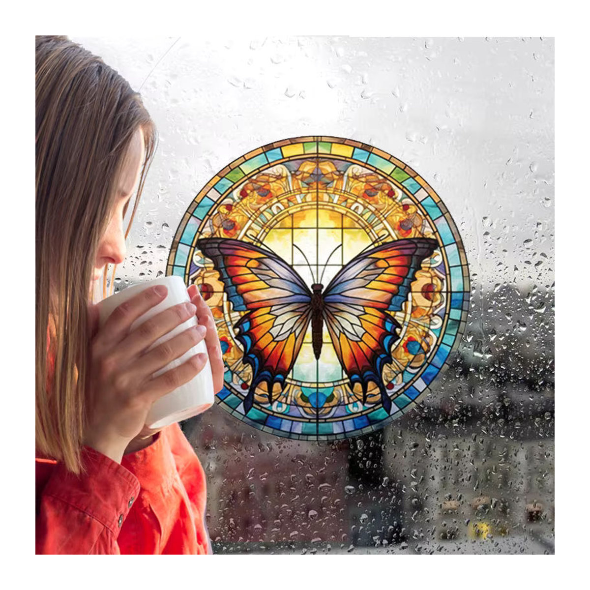 Dekorativer Schmetterling Fensteraufkleber im Vintage-Stil für Glas und Auto, mehrfarbig und selbstklebend durch elektrostatische Haftung - Bild 5