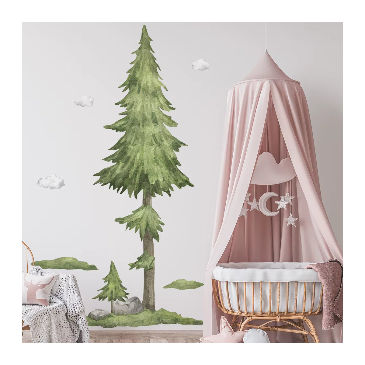 Dekorativer Waldbaum-Wandaufkleber in Grün für Kinderzimmer und Wohnzimmer, Kiefernbaum-Wandtattoo aus Kunststoff, Höhe: 215 cm - Bild 3
