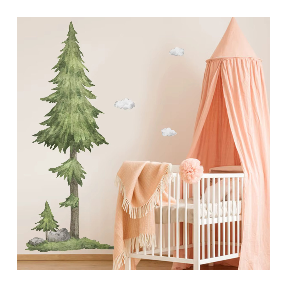 Dekorativer Waldbaum-Wandaufkleber in Grün für Kinderzimmer und Wohnzimmer, Kiefernbaum-Wandtattoo aus Kunststoff, Höhe: 215 cm - Bild 4