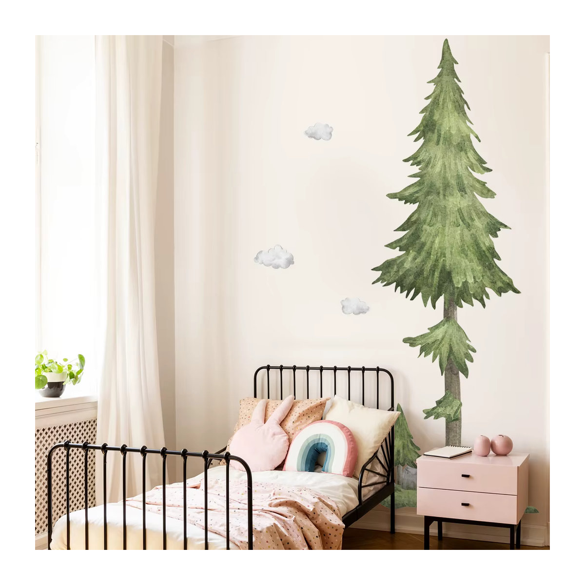 Dekorativer Waldbaum-Wandaufkleber in Grün für Kinderzimmer und Wohnzimmer, Kiefernbaum-Wandtattoo aus Kunststoff, Höhe: 215 cm - Bild 5