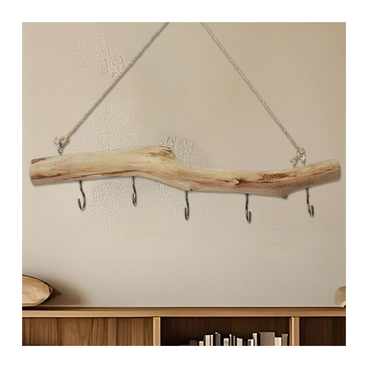 Dekorativer Wandbehang aus natürlichem Treibholz in Beige als Schmuck-Organizer im Landhausstil - Bild 1