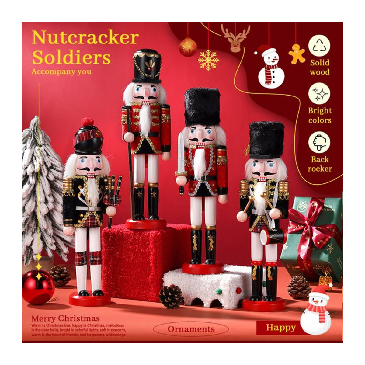 Dekorativer Weihnachts-Nussknacker aus massivem Holz und Textil, mehrfarbige Soldatenfigur, Höhe: 30 cm - Bild 1