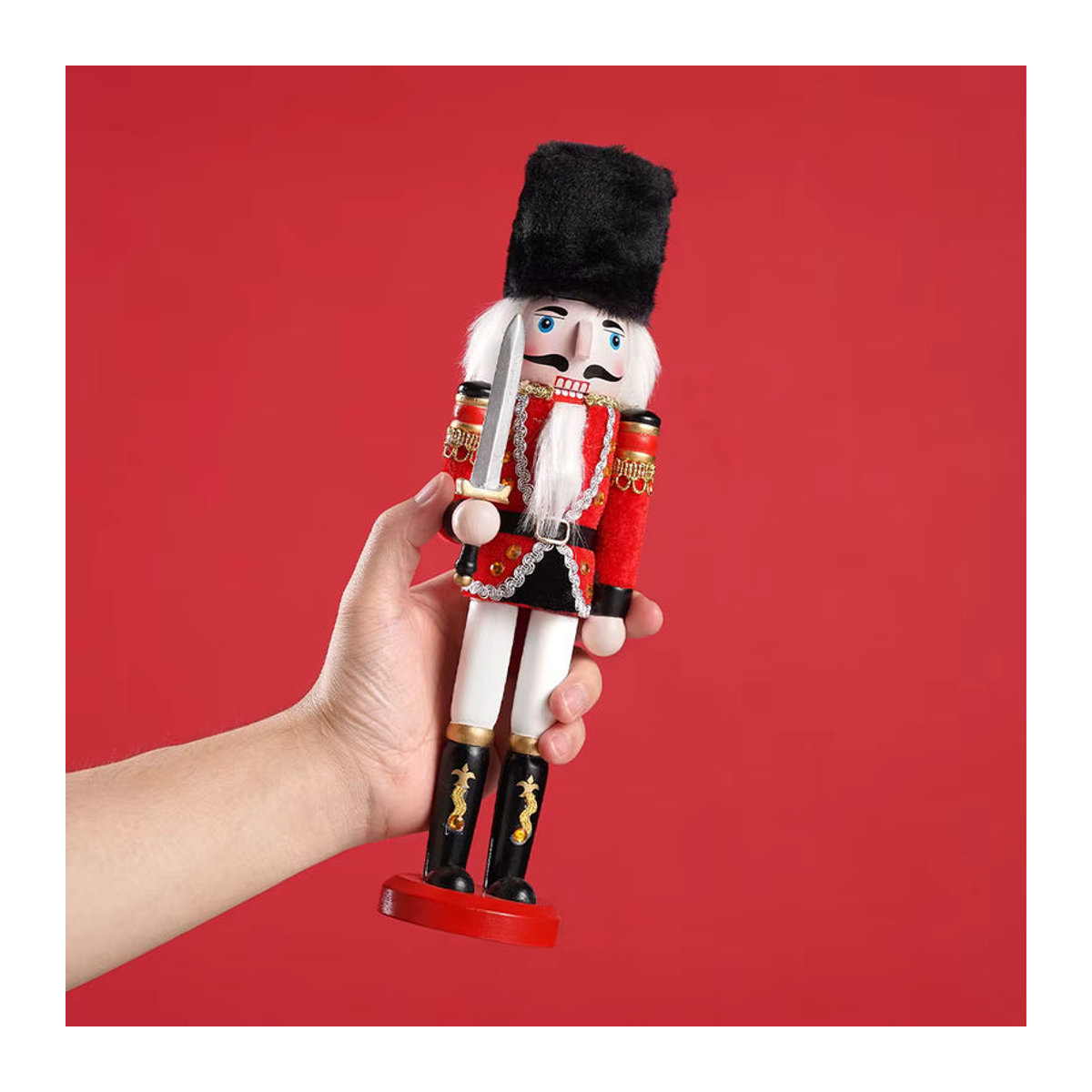 Dekorativer Weihnachts-Nussknacker aus massivem Holz und Textil, mehrfarbige Soldatenfigur, Höhe: 30 cm - Bild 6