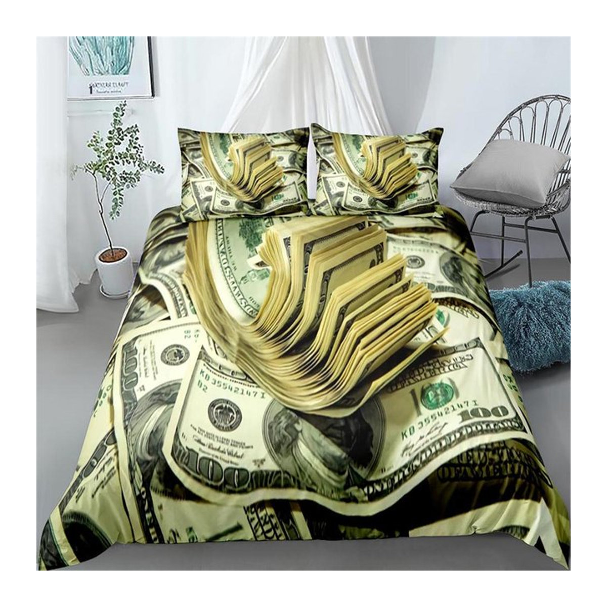 Dekoratives Bettwäsche-Set mit Dollar-Muster von Your Warm Home, mehrfarbig, King-Size, B/H: 133 x 200 cm (Bettbezug: 70 x 133 cm) - Bild 1