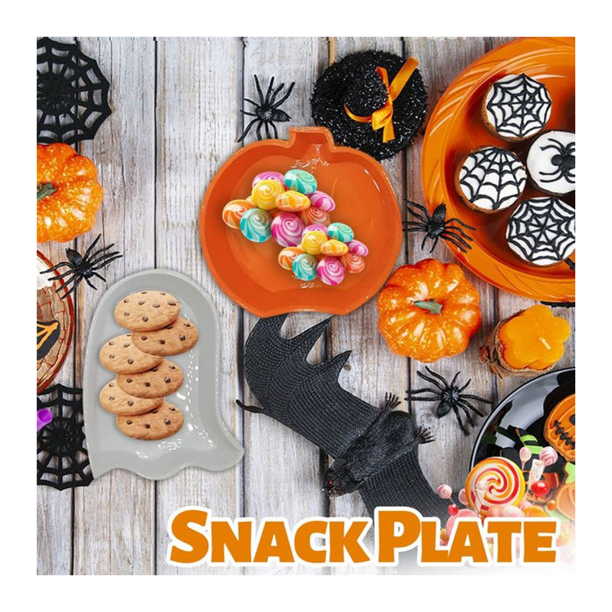 Dekoratives Halloween Kürbis Serviertablett aus Kunststoff in Orange für Charcuterie und Lebensmittel - Bild 1