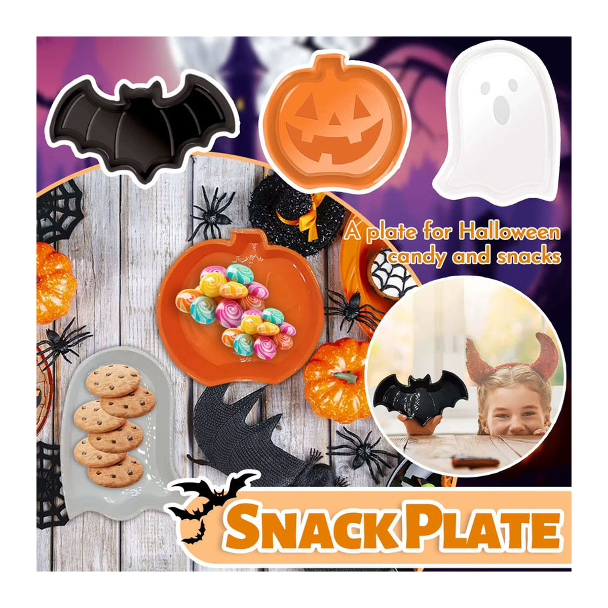 Dekoratives Halloween Kürbis Serviertablett aus Kunststoff in Orange für Charcuterie und Lebensmittel - Bild 2