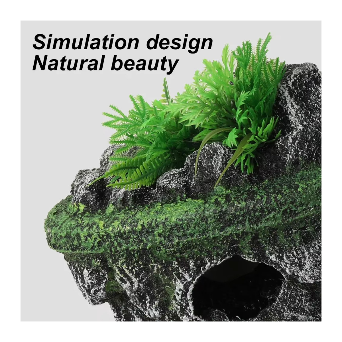 Dekoratives Insel-Aquarium mit schwimmendem Stein und Simulationspflanzen in Grau als Aquarien-Zubehör und Höhle für dein Aquarium - Bild 3