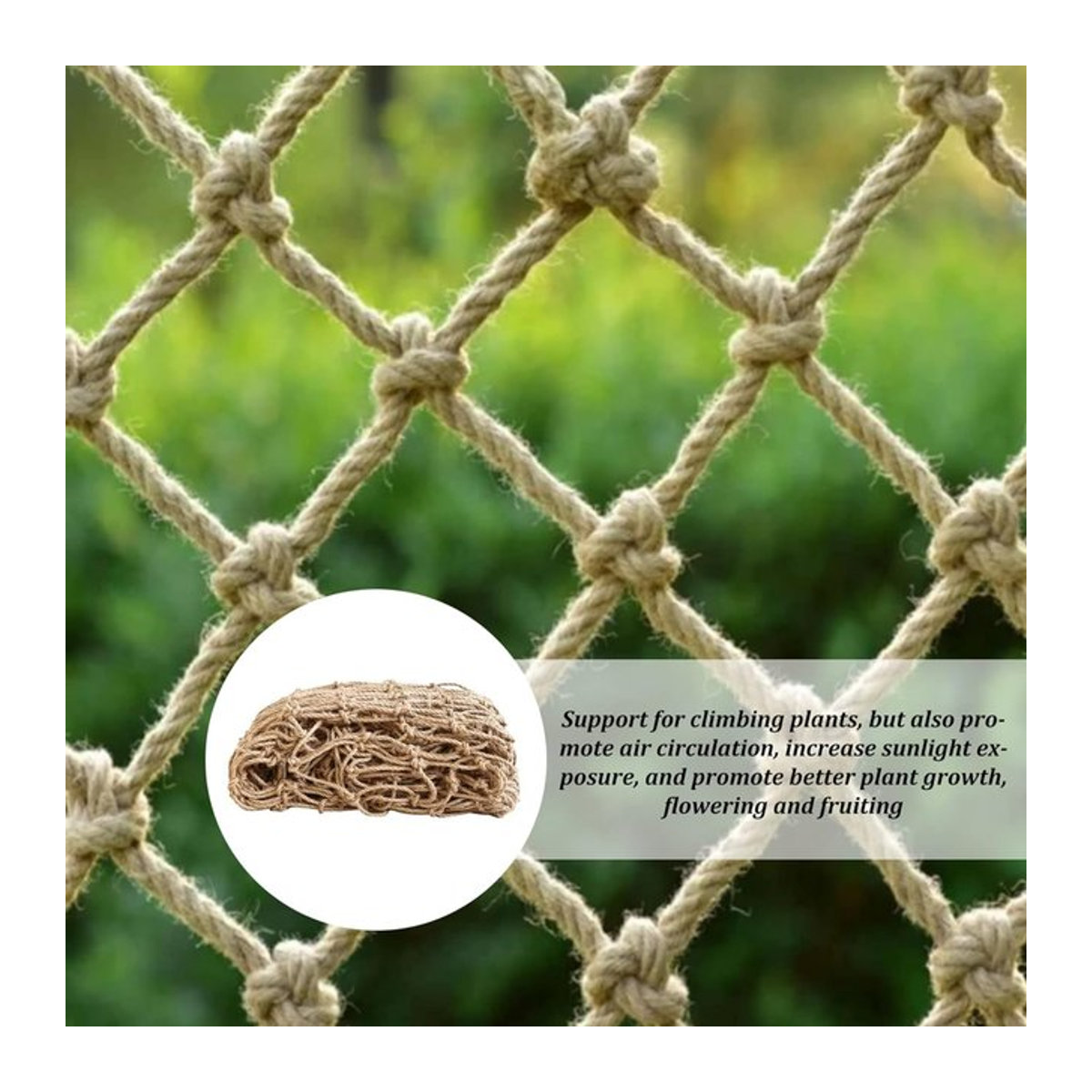 Dekoratives Jute-Netz aus Hanf in Grün und Beige als Pflanzenstütznetz oder Kindersicherheitsnetz für Balkon und Treppe - Bild 1