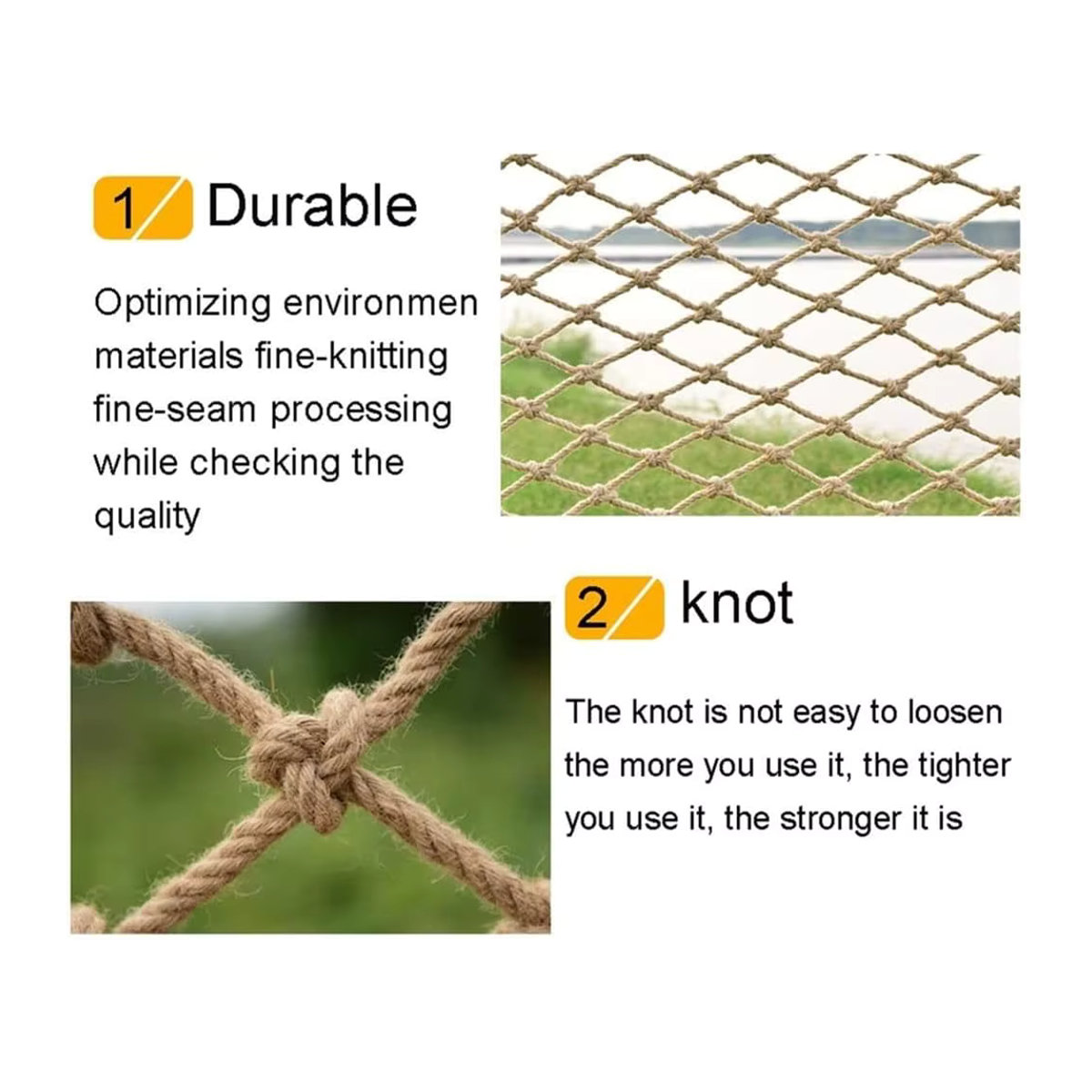 Dekoratives Jute-Netz aus Hanf in Grün und Beige als Pflanzenstütznetz oder Kindersicherheitsnetz für Balkon und Treppe - Bild 3
