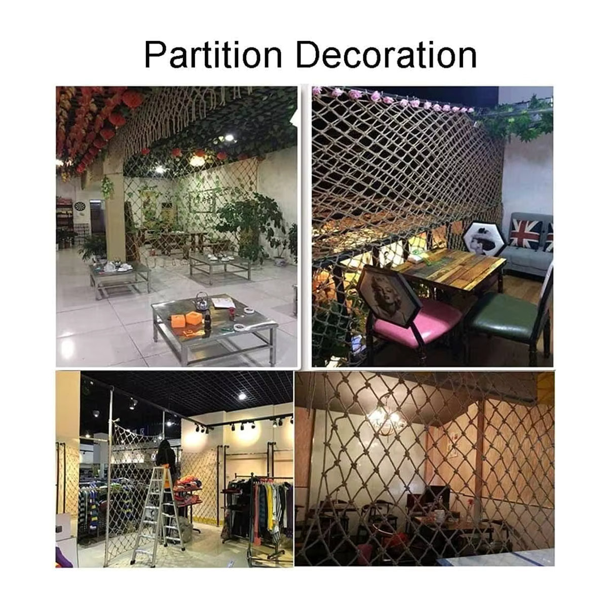 Dekoratives Jute-Netz aus Hanf in Grün und Beige als Pflanzenstütznetz oder Kindersicherheitsnetz für Balkon und Treppe - Bild 4