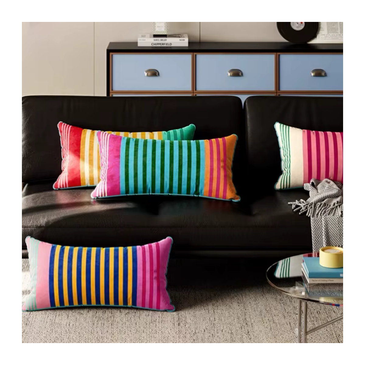 Dekoratives Kissen mit Regenbogen-Streifen-Design von DUNXDECO in Mehrfarbig, B/H: 30 x 70 cm und B/H: 20 x 45 cm, Retro Geometrie für Sofa und Stuhl - Bild 2