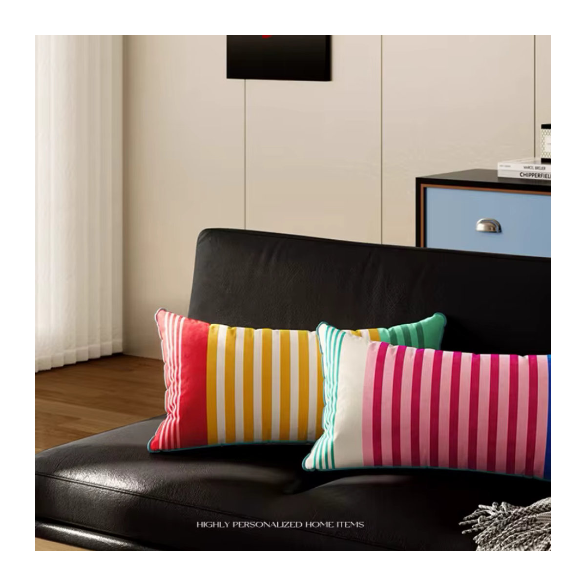 Dekoratives Kissen mit Regenbogen-Streifen-Design von DUNXDECO in Mehrfarbig, B/H: 30 x 70 cm und B/H: 20 x 45 cm, Retro Geometrie für Sofa und Stuhl - Bild 3