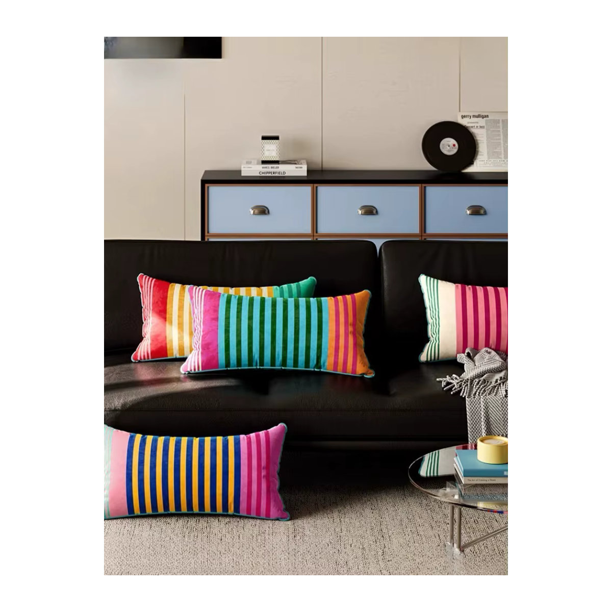 Dekoratives Kissen mit Regenbogen-Streifen-Design von DUNXDECO in Mehrfarbig, B/H: 30 x 70 cm und B/H: 20 x 45 cm, Retro Geometrie für Sofa und Stuhl - Bild 4