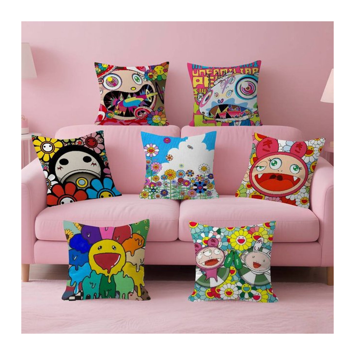 Dekoratives Kissen Pop Aesthetics T-Takashi-M-Murakami Personalisierter Bildtext, mehrfarbig, B/T/H: 45 x 45 x 45 cm - Bild 1