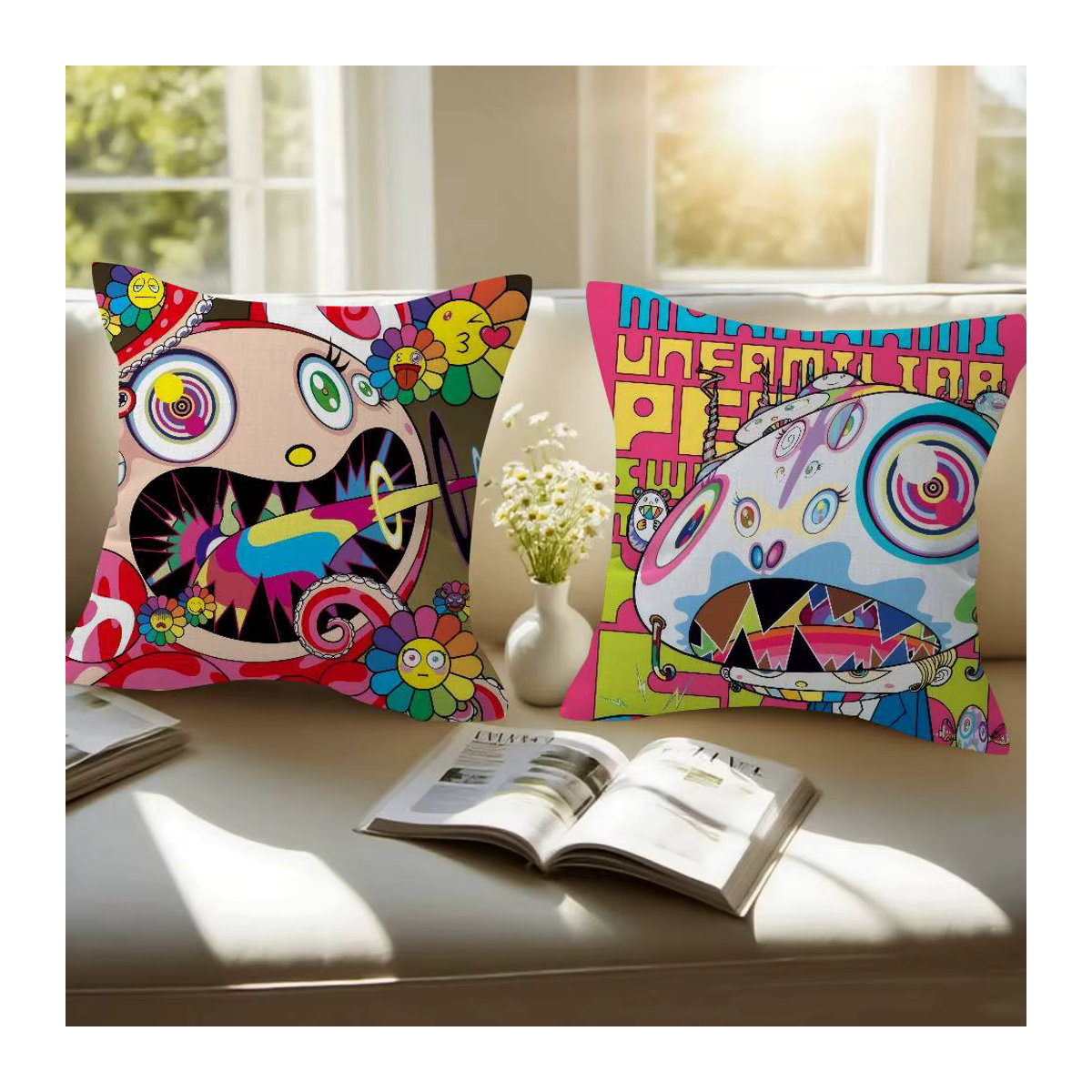 Dekoratives Kissen Pop Aesthetics T-Takashi-M-Murakami Personalisierter Bildtext, mehrfarbig, B/T/H: 45 x 45 x 45 cm - Bild 2