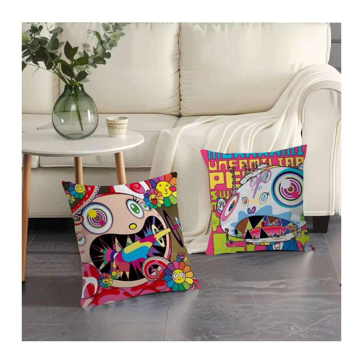 Dekoratives Kissen Pop Aesthetics T-Takashi-M-Murakami Personalisierter Bildtext, mehrfarbig, B/T/H: 45 x 45 x 45 cm - Bild 3