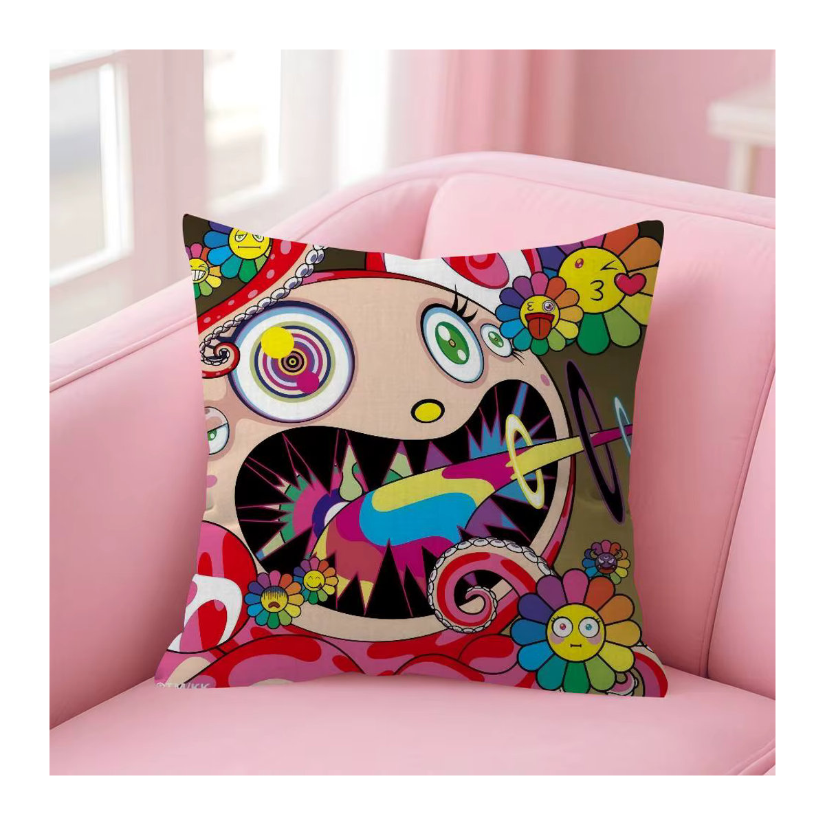 Dekoratives Kissen Pop Aesthetics T-Takashi-M-Murakami Personalisierter Bildtext, mehrfarbig, B/T/H: 45 x 45 x 45 cm - Bild 5