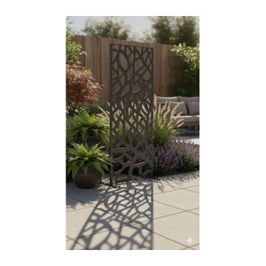 Dekoratives Metallpaneel Prestige Home Living Outdoor mit floralem Baum- und Blättermuster, Schwarz, B: 150 cm, H: 50 cm