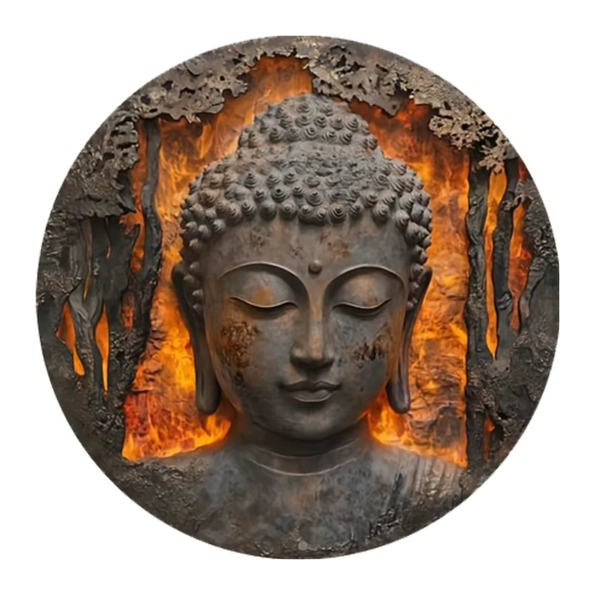 Dekoratives Metallschild mit Buddha-Kopf von HELLOYOUNG in Grau, rund und orientalisch gestaltet - Bild 2