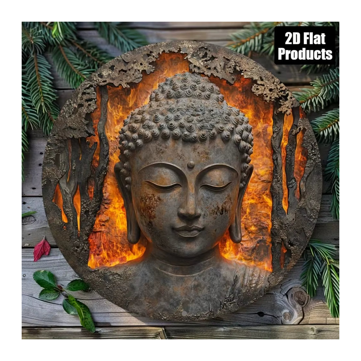 Dekoratives Metallschild mit Buddha-Kopf von HELLOYOUNG in Grau, rund und orientalisch gestaltet - Bild 3