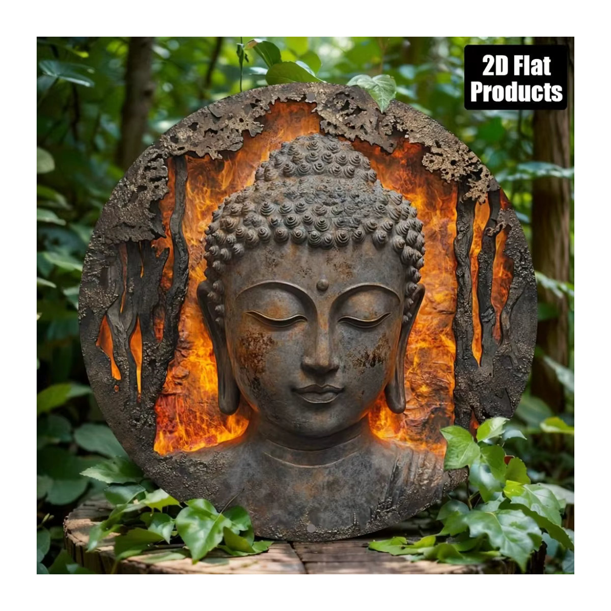 Dekoratives Metallschild mit Buddha-Kopf von HELLOYOUNG in Grau, rund und orientalisch gestaltet - Bild 4