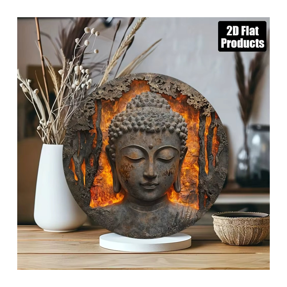 Dekoratives Metallschild mit Buddha-Kopf von HELLOYOUNG in Grau, rund und orientalisch gestaltet - Bild 5