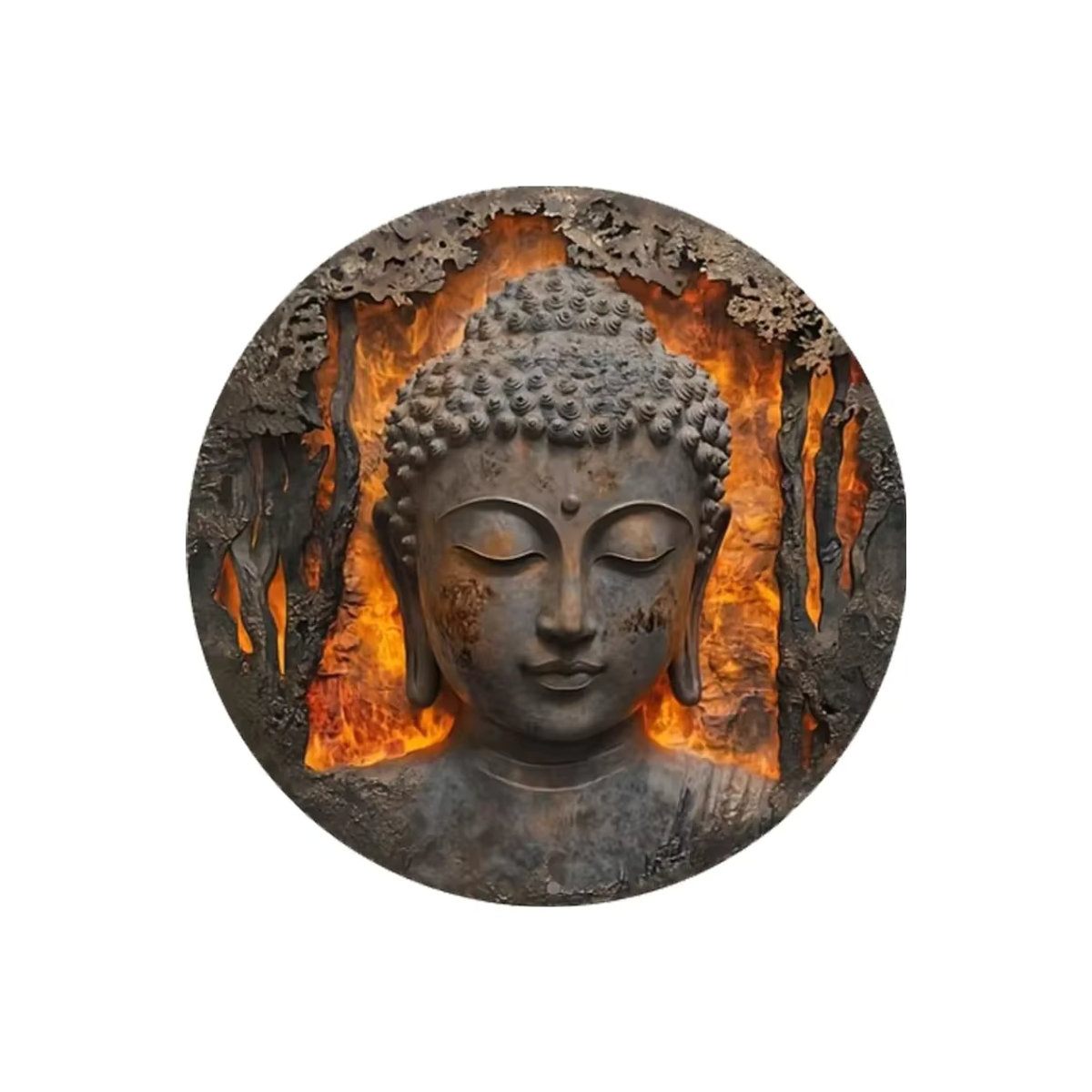 Dekoratives Metallschild mit Buddha-Kopf von HELLOYOUNG in Grau, rund und orientalisch gestaltet - Bild 6