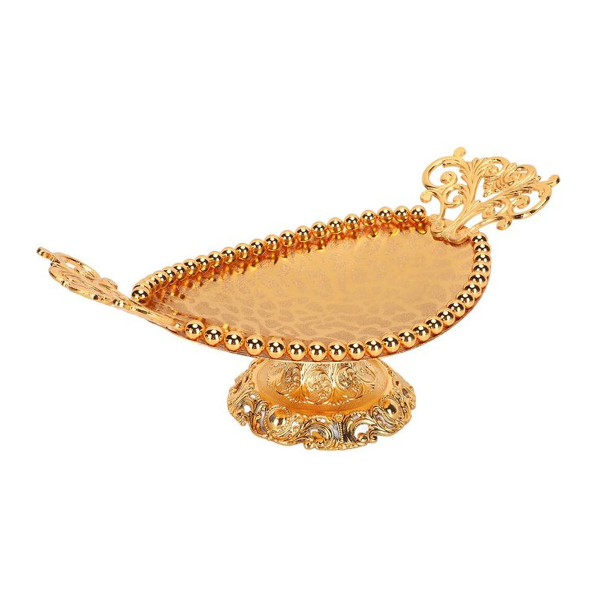 Dekoratives Serviertablett GoolRC aus Metall in Gold mit Gravur und ovaler Form, B: 24 cm, H: 8,5 cm - Bild 1