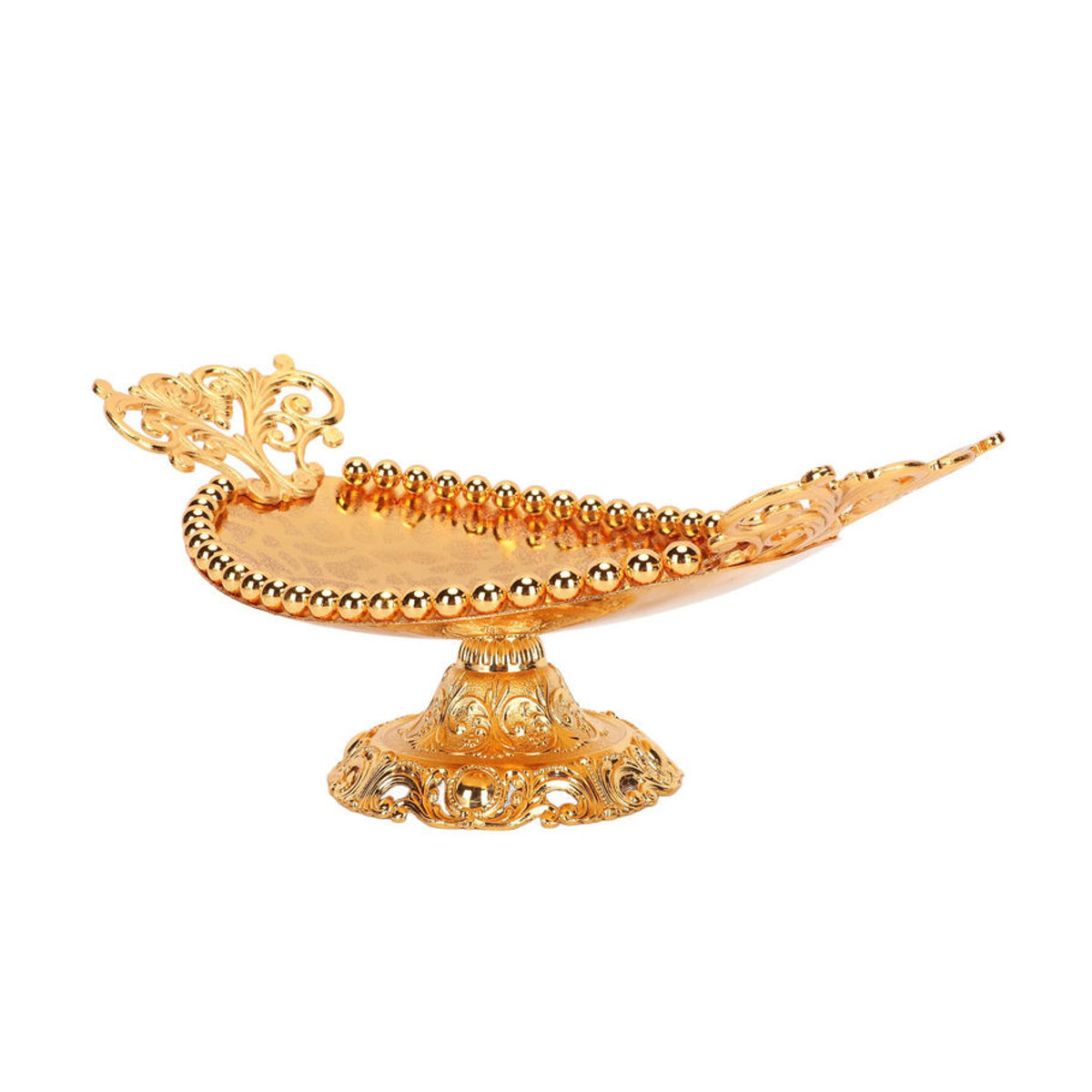 Dekoratives Serviertablett GoolRC aus Metall in Gold mit Gravur und ovaler Form, B: 24 cm, H: 8,5 cm - Bild 2