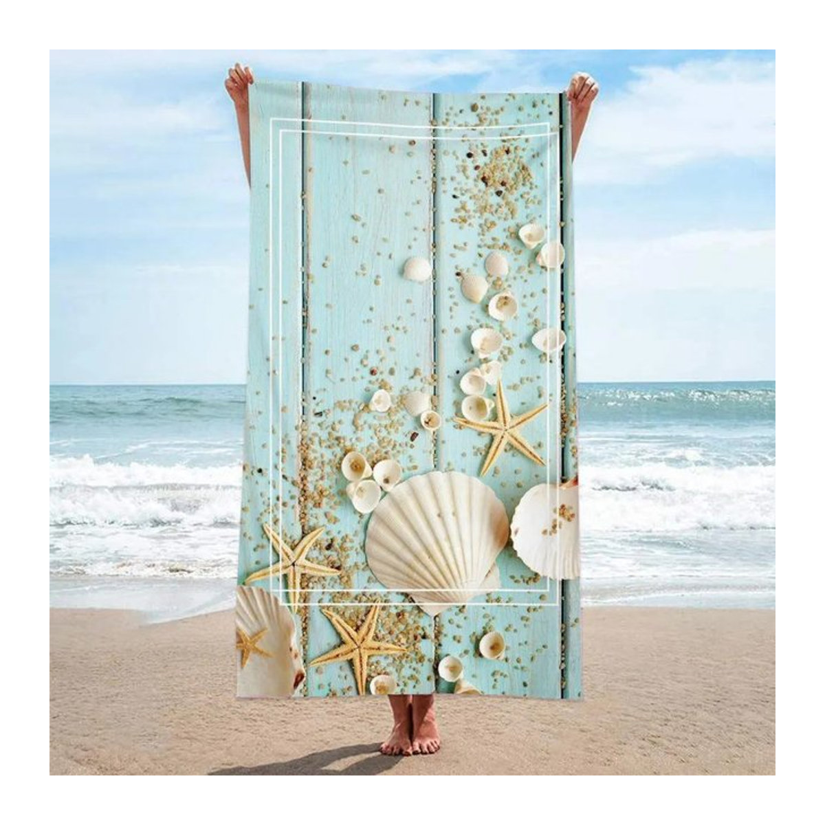 Dekoratives Strandtuch von c'ni mit Ozean- und Muscheldruck in Blau, saugfähige Mikrofaser mit Cartoon-Motiv - Bild 1