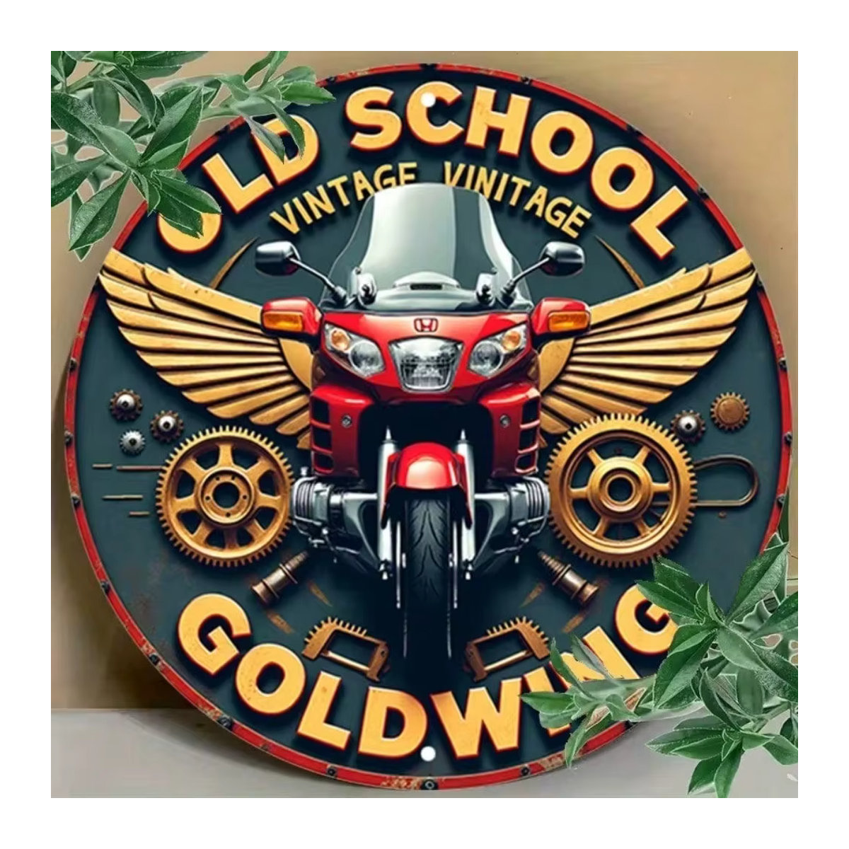 Dekoratives Vintage-Metallschild von CIFBUY mit Goldwing-Design in Mehrfarbig, rundes Eisenblech-Gemälde - Bild 5
