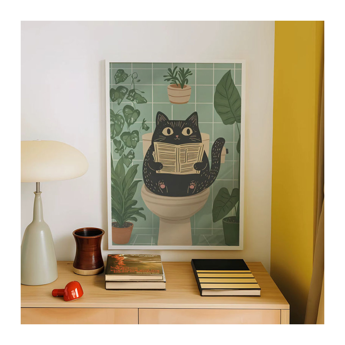 Dekoratives Wandbild mit Katze und floralen Elementen in Mehrfarbig, rechteckiges Holzbild im Hochformat - Bild 2
