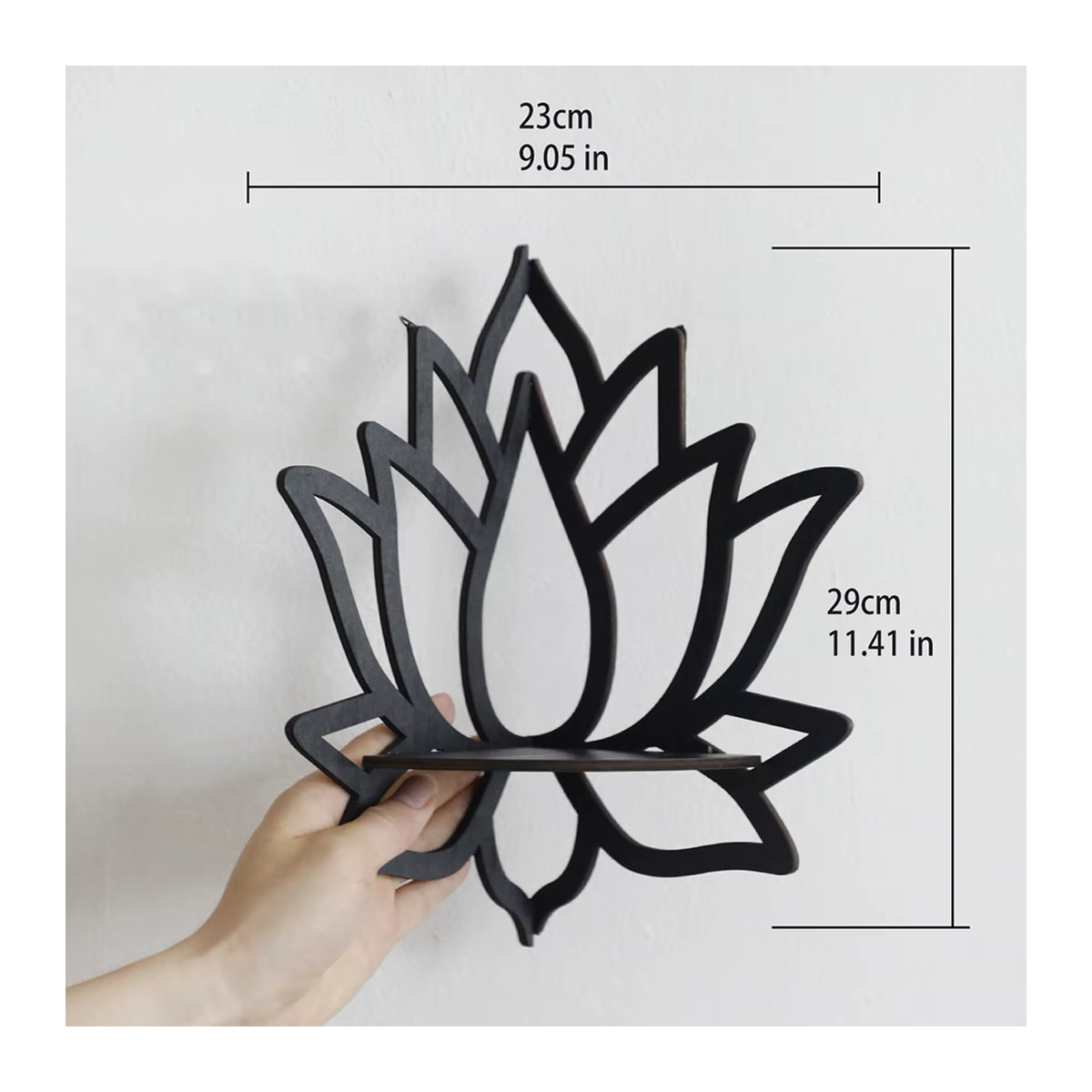 Dekoratives Wandregal aus Holz in Lotus-Design als Organizer für Aromatherapie und Kerzenhalter in Schwarz oder Braun - Bild 6