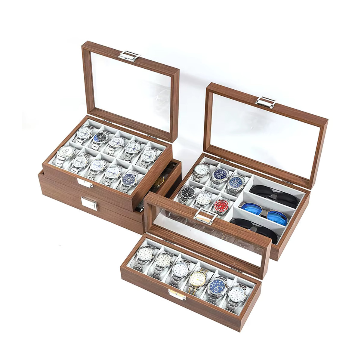 DELESYS Luxuriöse Uhrenbox aus Walnussholz in Braun im Retro-Chinesischen Stil mit Staubschutz - Bild 2